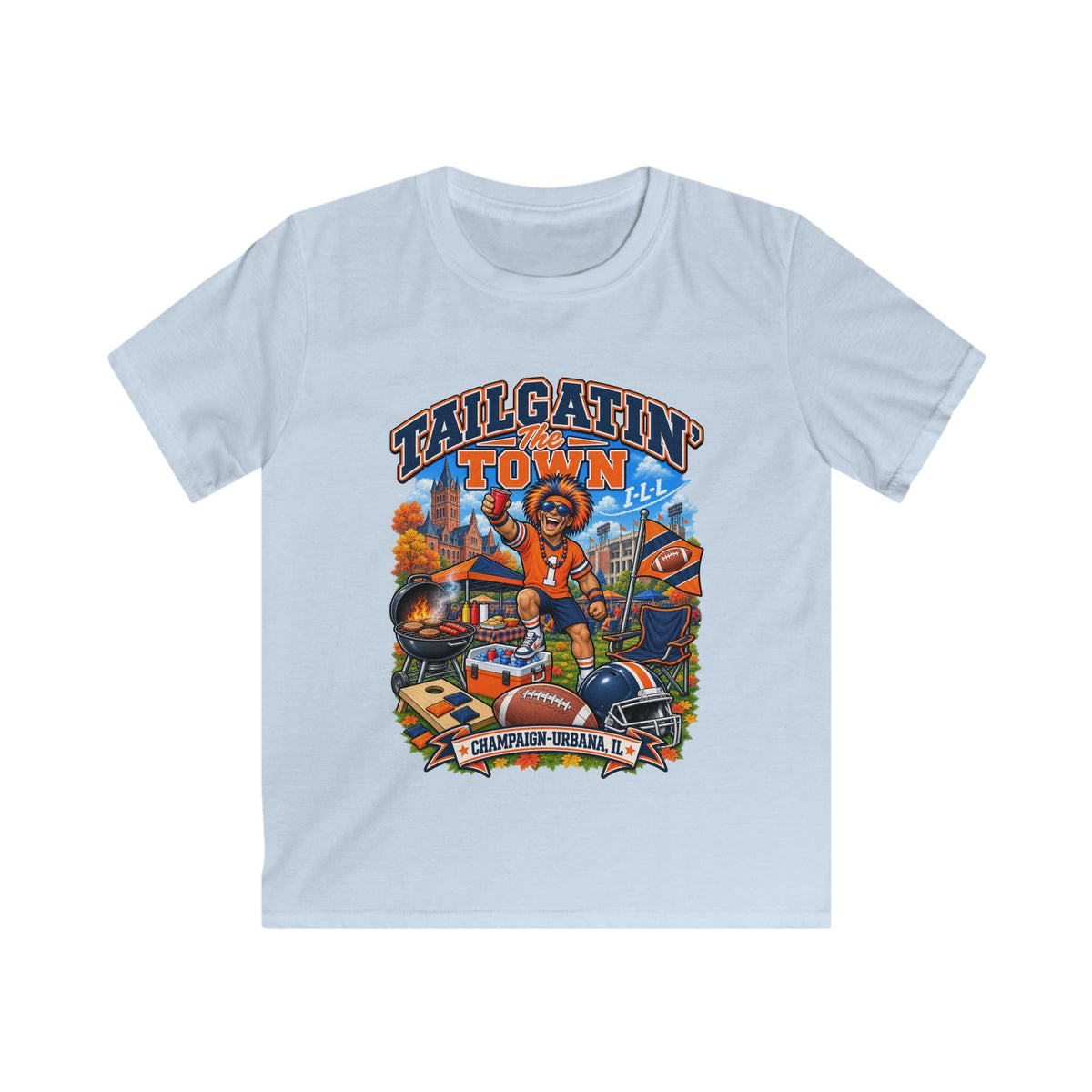 YOUTH Tailgatin' Town - ILLINOIS Edition - Cute Football Tailgate Graphic Tee for Kids