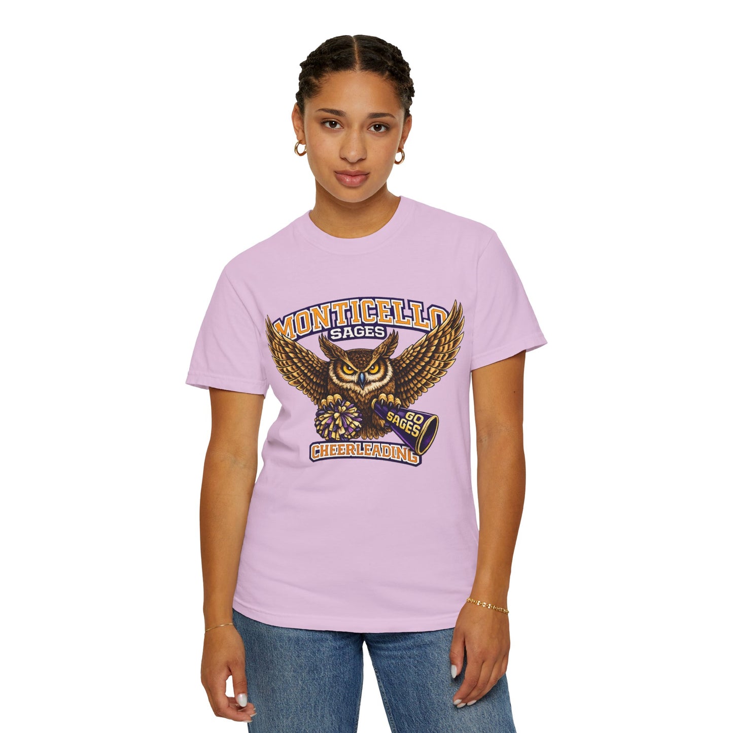 Monticello Sages Cheerleading T-shirt - Vintage Owl & Wings Team Tee