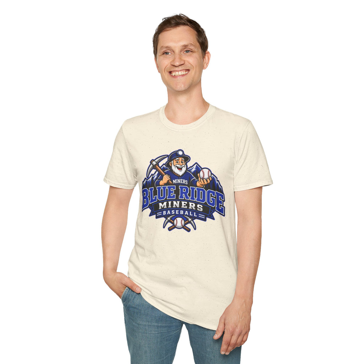 Blue Ridge Miners Mascot and Logo T‑Shirt — Unisex Softstyle Tee
