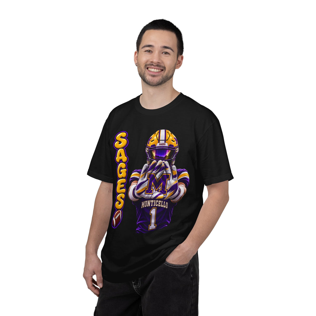 Monticello Sages Football Player Graphic T-Shirt