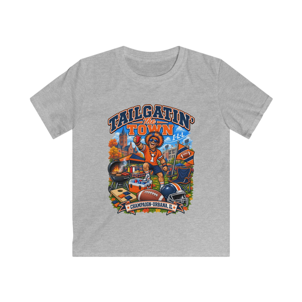 YOUTH Tailgatin' Town - ILLINOIS Edition - Cute Football Tailgate Graphic Tee for Kids