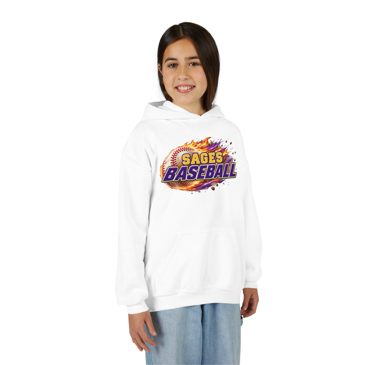 YOUTH Sages Flaming Baseball Hoodie - Team Spirit Hoodie