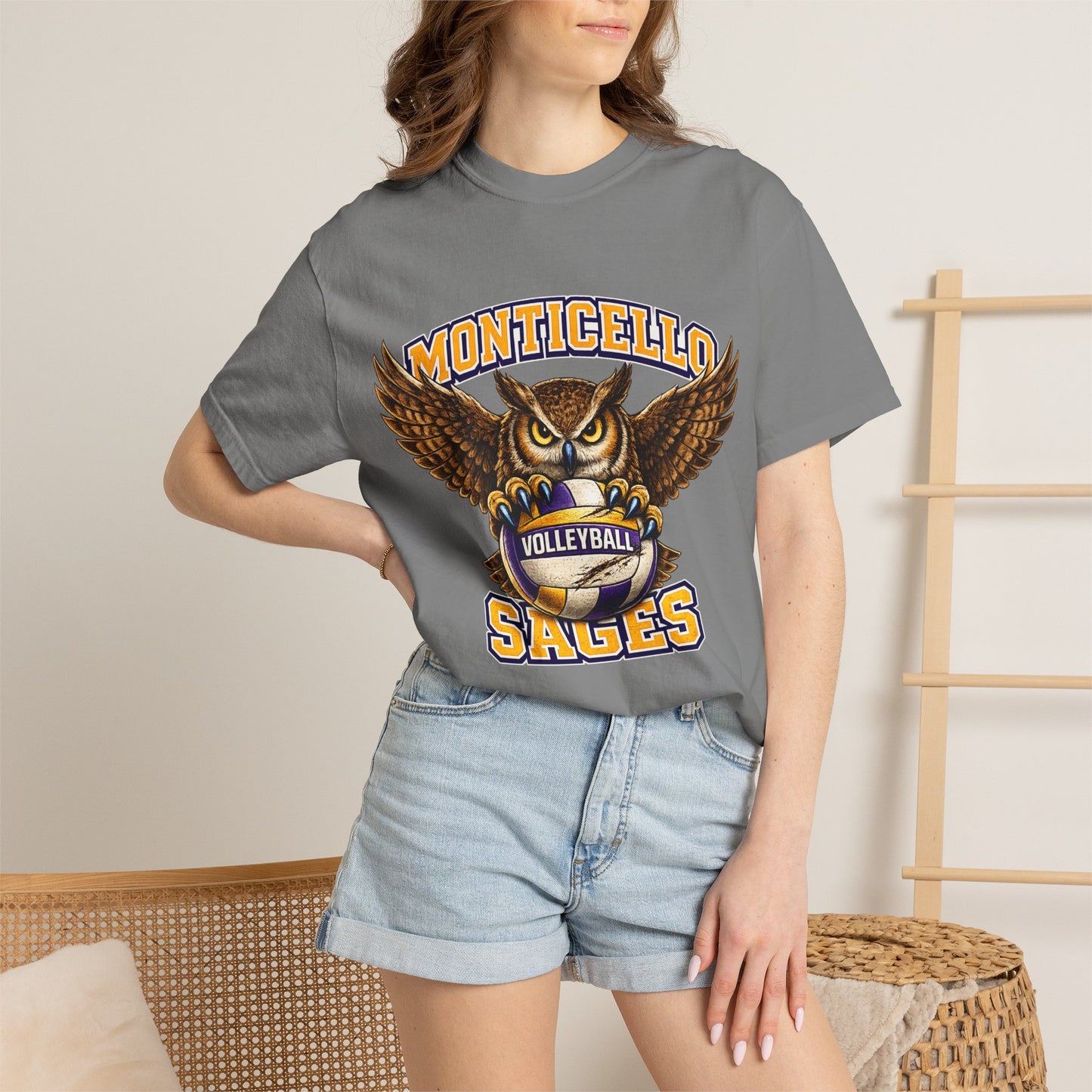 Monticello Sages Volleyball T-Shirt — Vintage Owl & Wings Team Tee