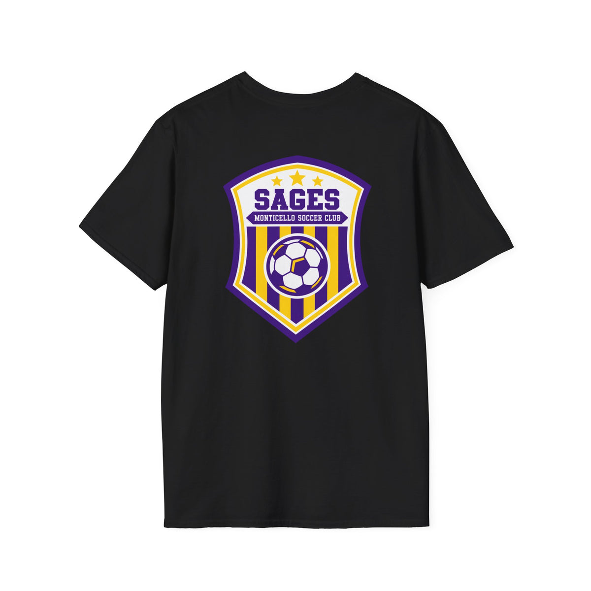Monticello Soccer Club T-Shirt — Minimal Chest Logo With Crest On Back