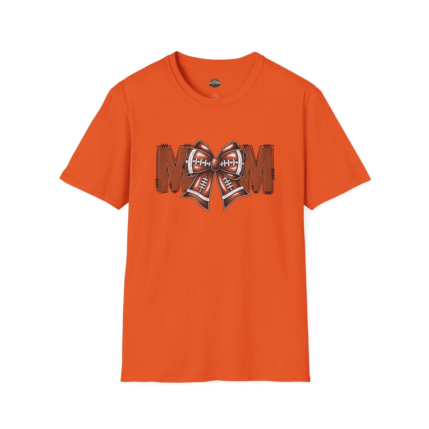 Football Mom T-Shirt — 'MOM' with Football Bow Graphic