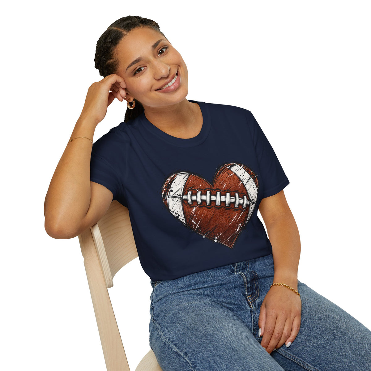 Football Heart Graphic T-Shirt — Vintage Grunge Sports Tee