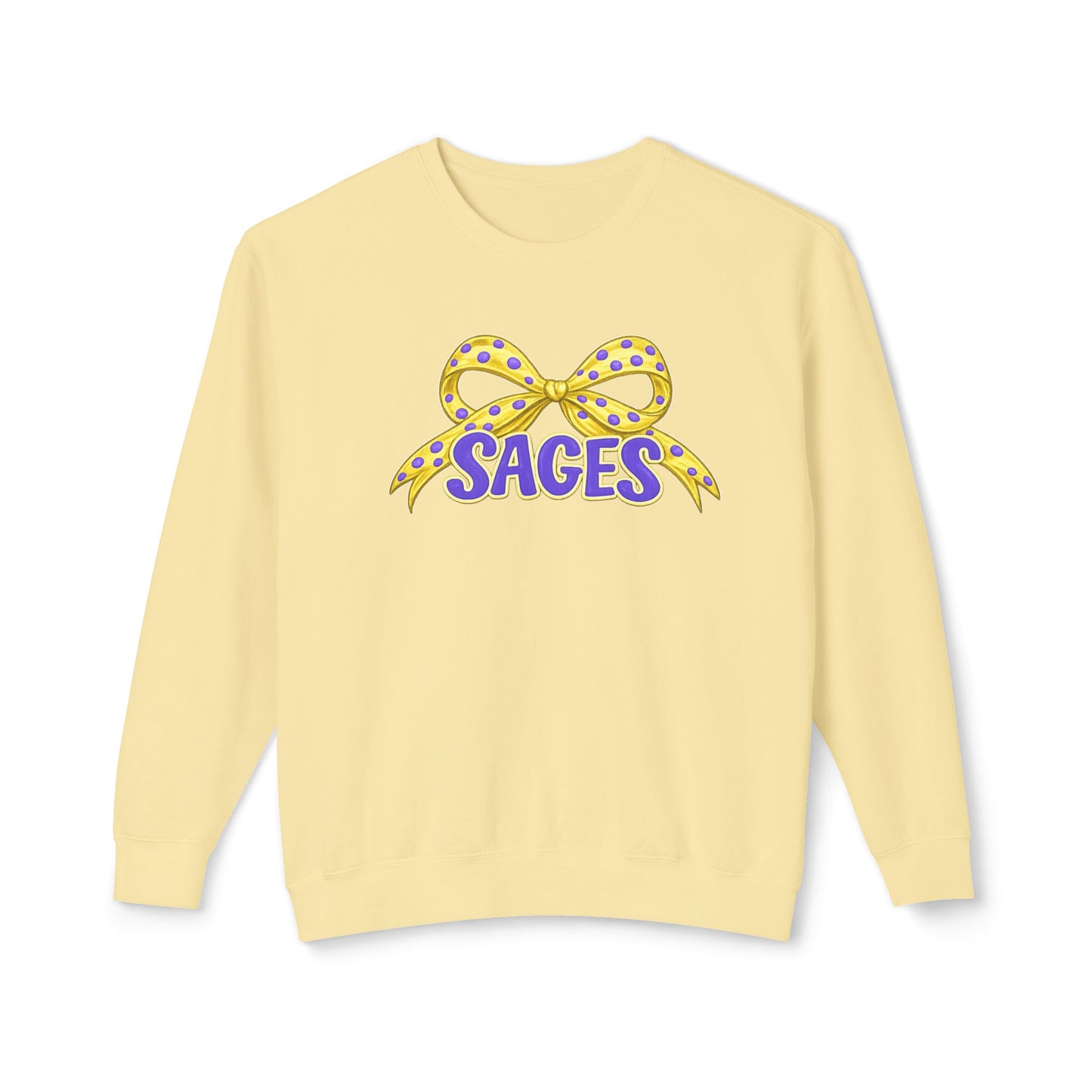 Sages Crewneck Sweatshirt — Yellow Polka Dot Bow Graphic