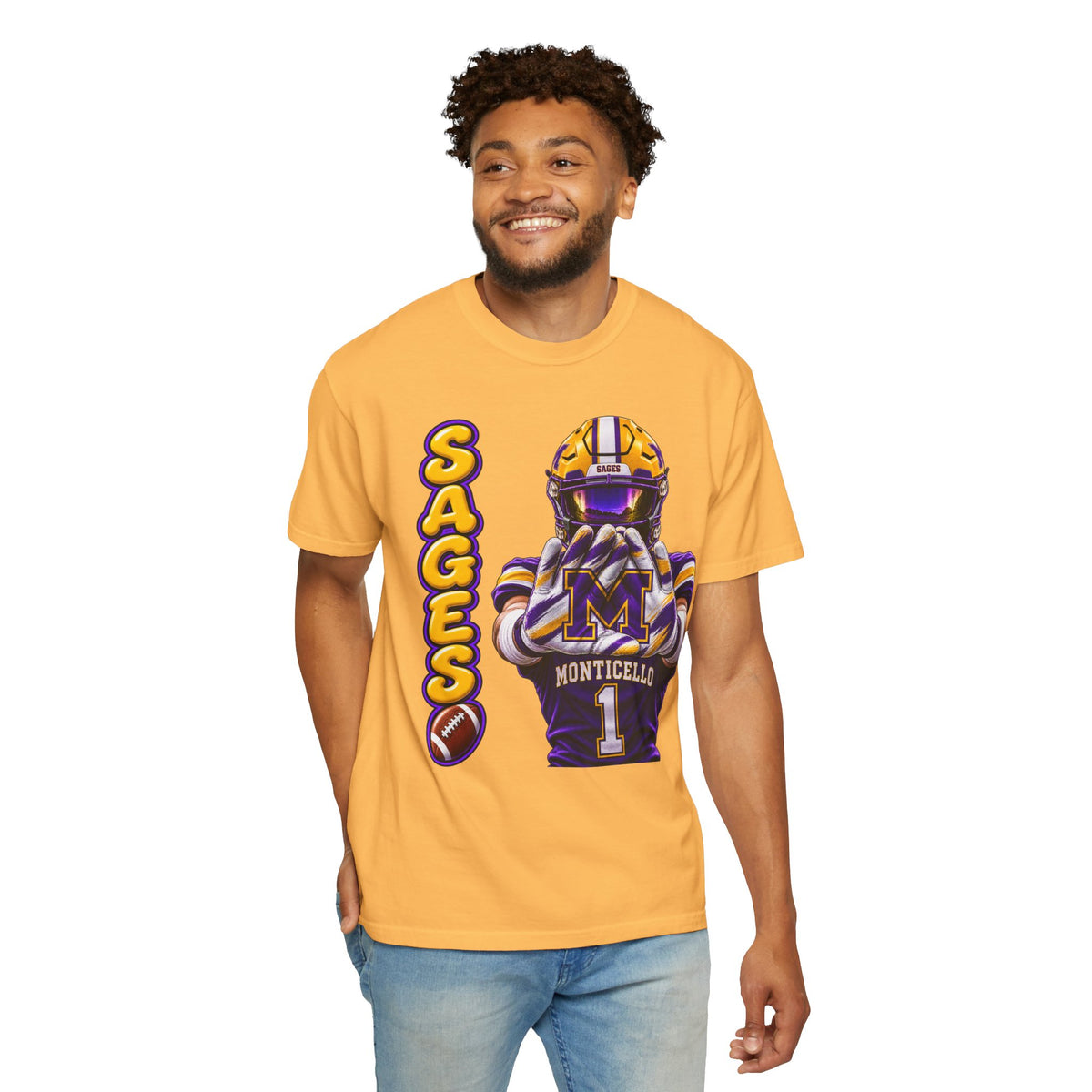 Monticello Sages Football Player Graphic T-Shirt