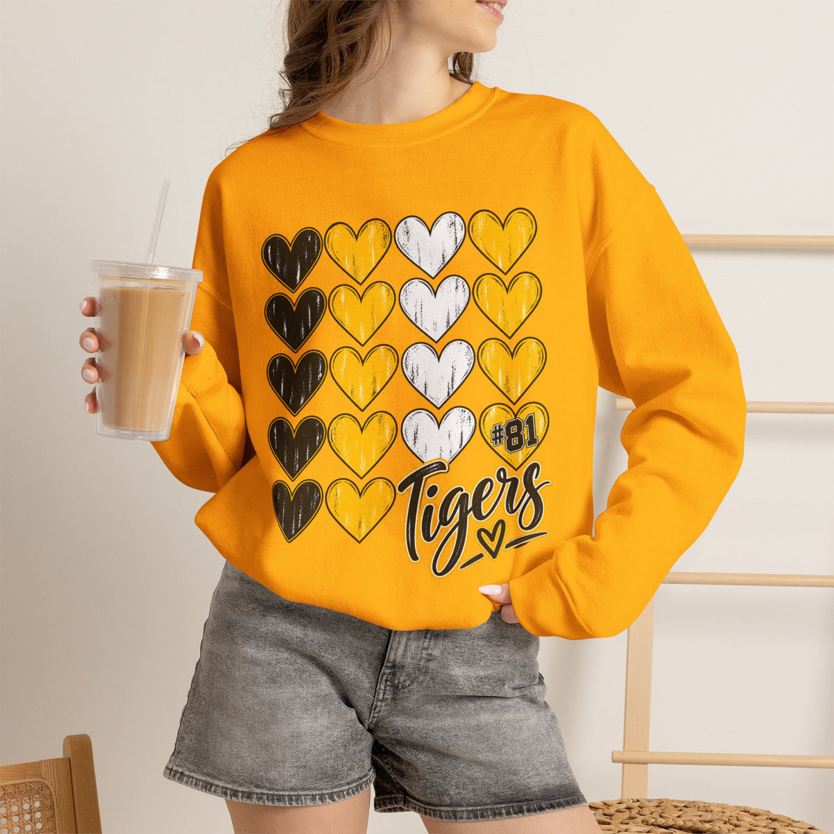 Tigers Heart Crewneck Sweatshirt — Black & Gold School Spirit