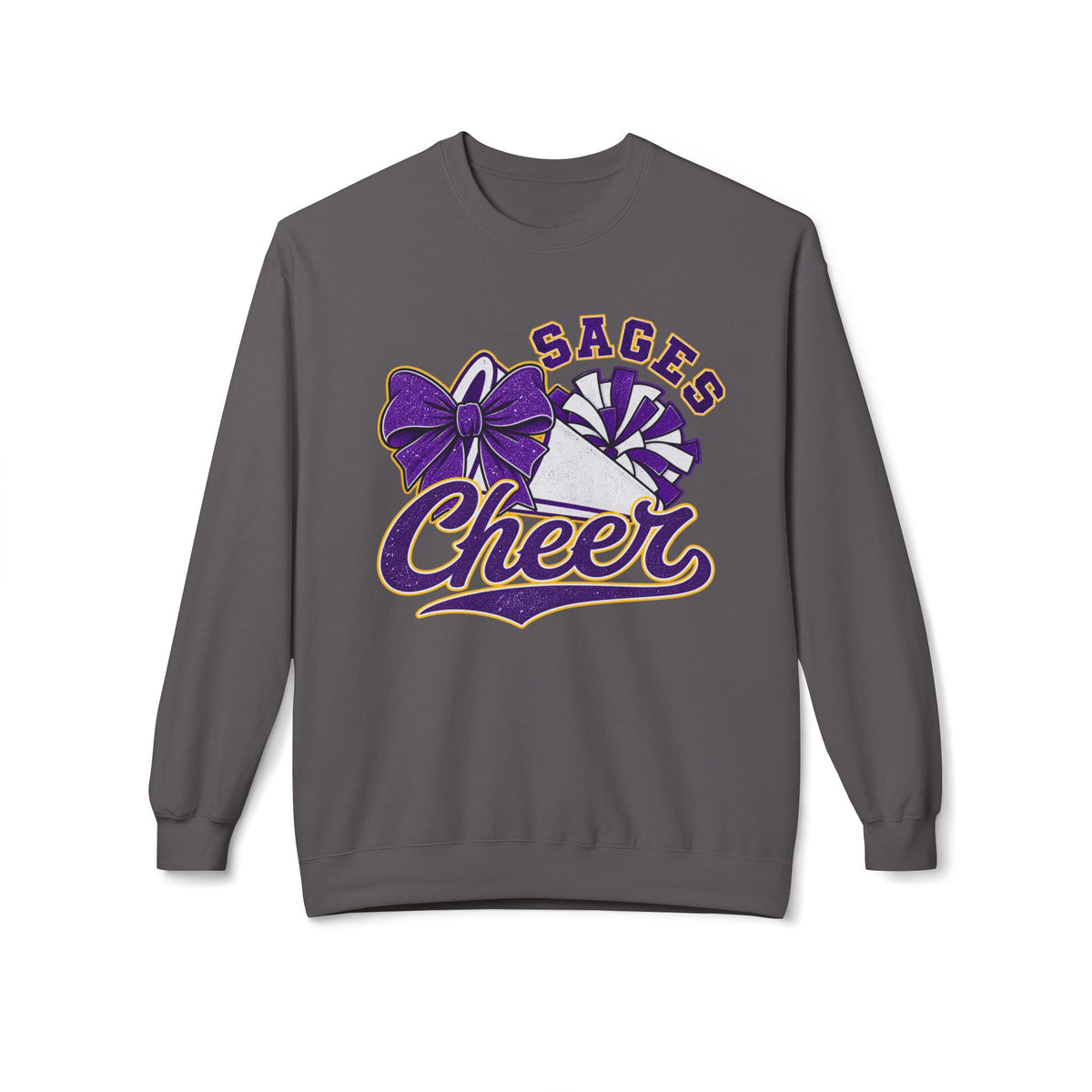 Sages Cheer Crewneck Sweatshirt - Purple Bow & Pom Design