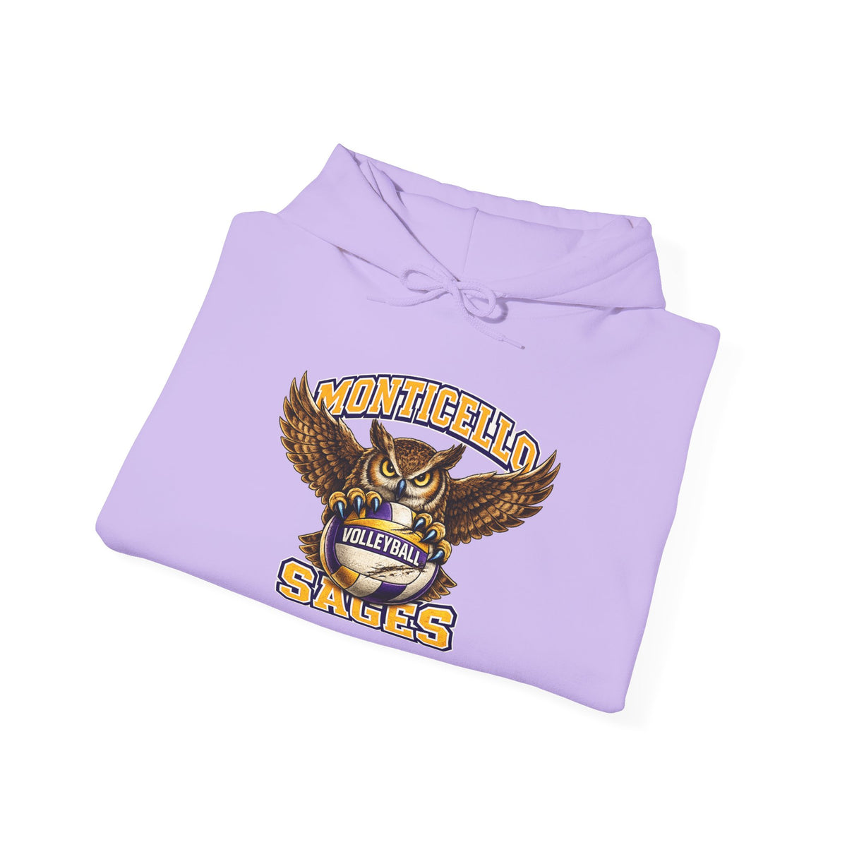 Monticello Sages Volleyball Hoodie — Wingspread Owl Mascot School Sweatshirt