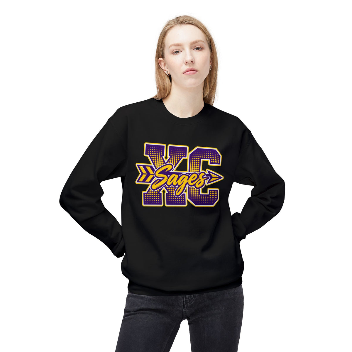 Cross Country Sages Crewneck Sweatshirt — Purple & Gold School Spirit