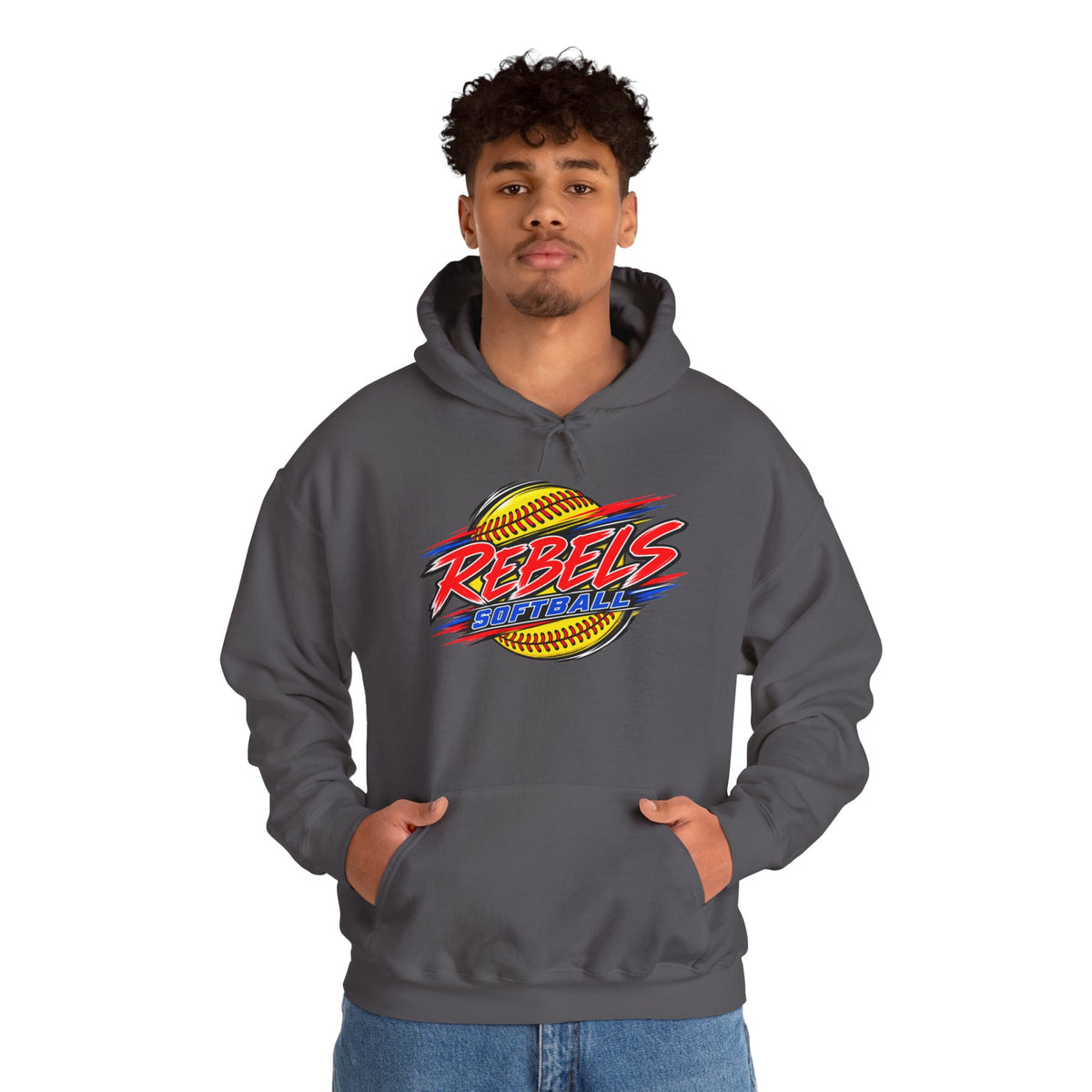 Rebels Softball Hoodie — Retro Yellow Softball Graphic
