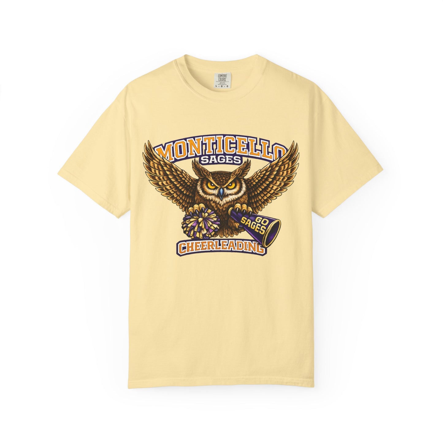 Monticello Sages Cheerleading T-shirt - Vintage Owl & Wings Team Tee