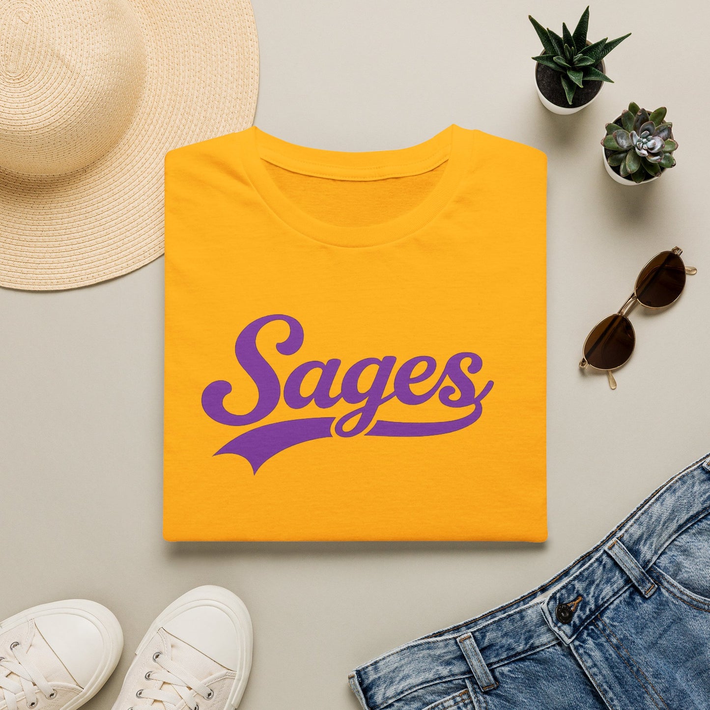 Sages Script T‑Shirt — Vintage Purple Team Logo Tee