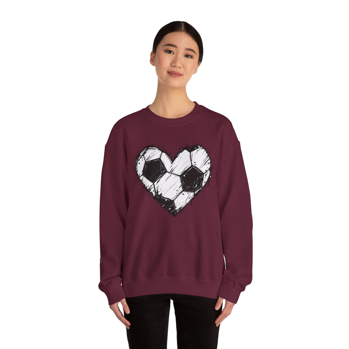 Soccer Heart Crewneck Sweatshirt — Grunge Soccer Ball Graphic