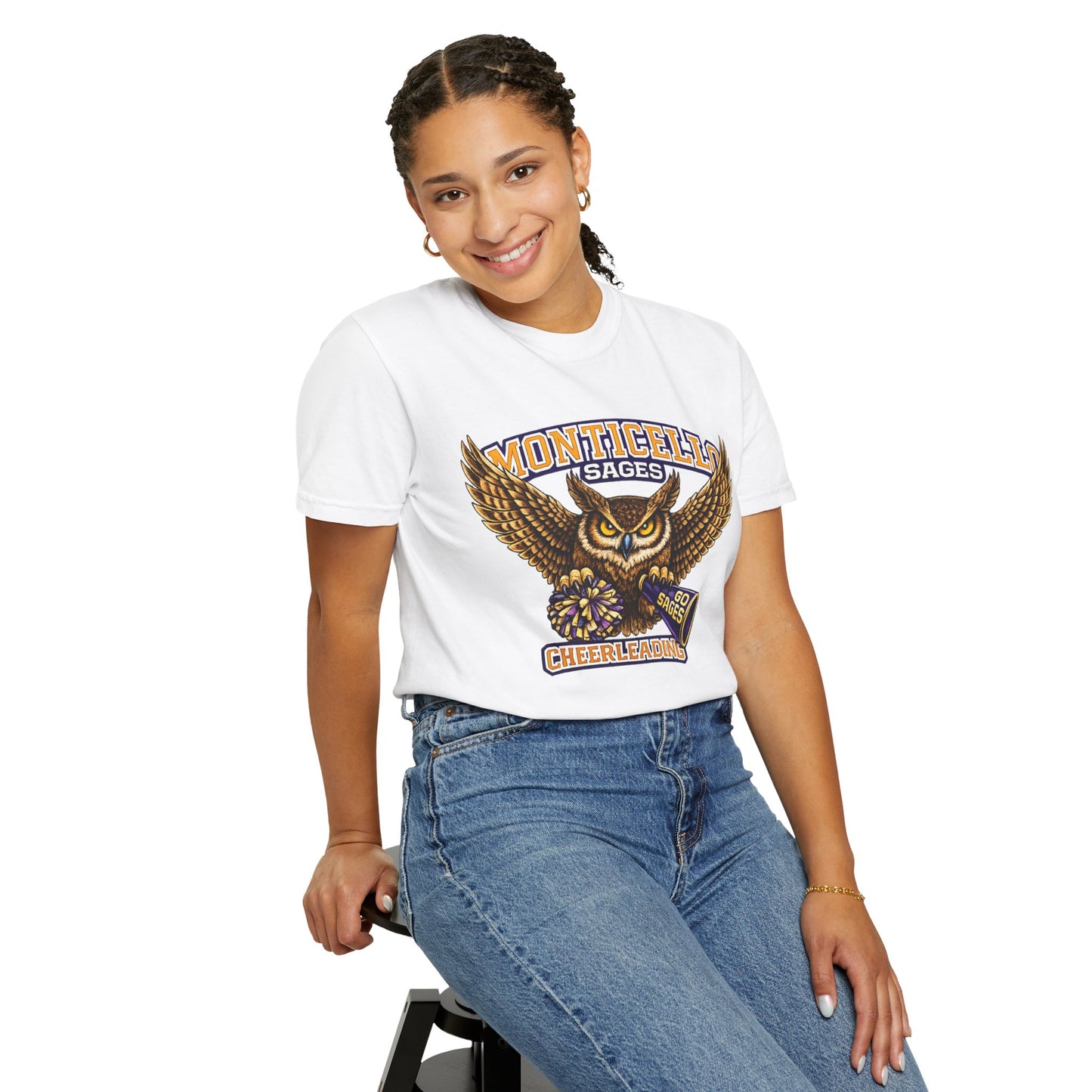 Monticello Sages Cheerleading T-shirt - Vintage Owl & Wings Team Tee