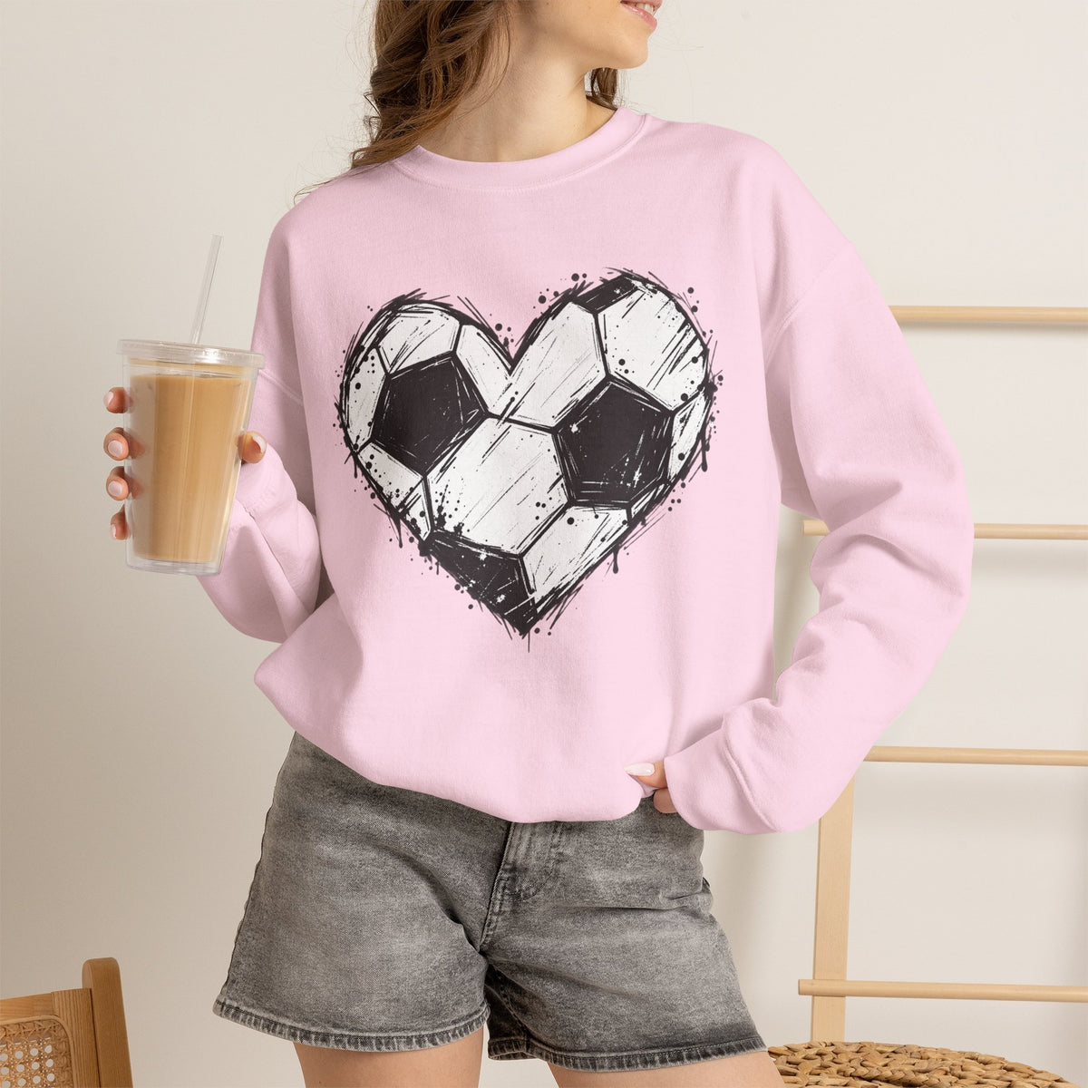 Soccer Heart Crewneck Sweatshirt — Grunge Soccer Ball Graphic