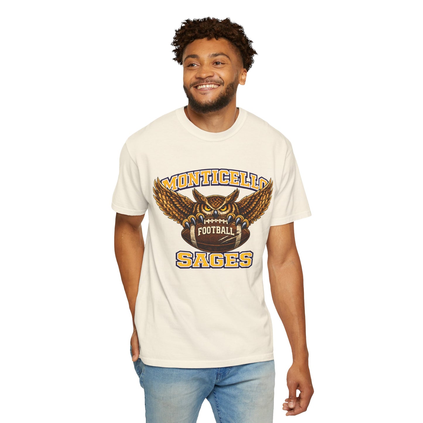 Monticello Sages Football T-Shirt — Vintage Owl & Wings Team Tee