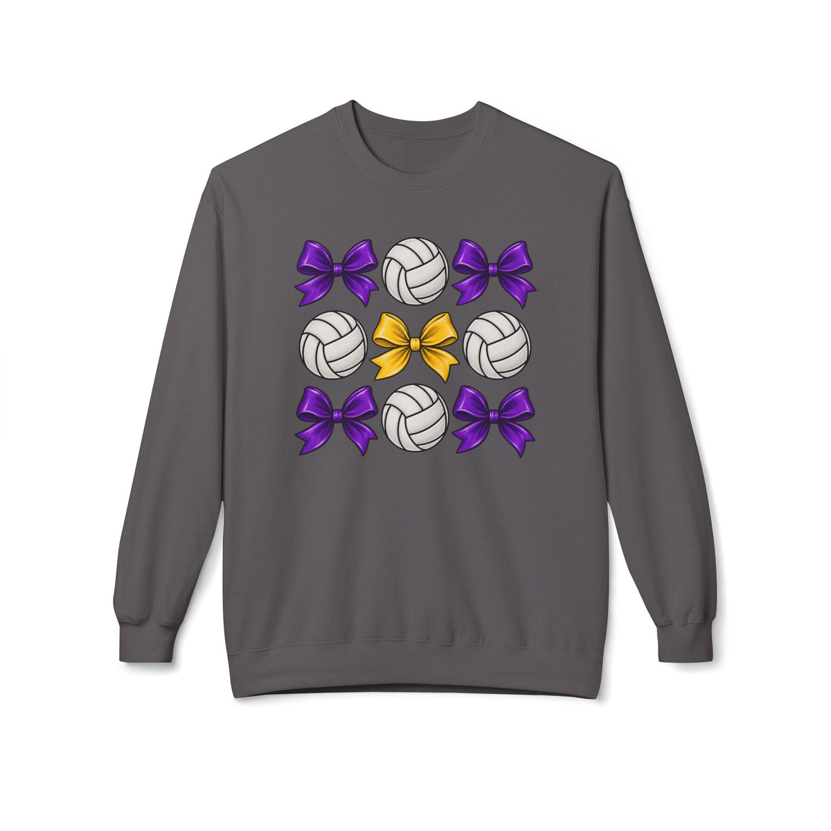Volleyball & Bows Crewneck Sweatshirt — Purple & Gold Cheer Team Design