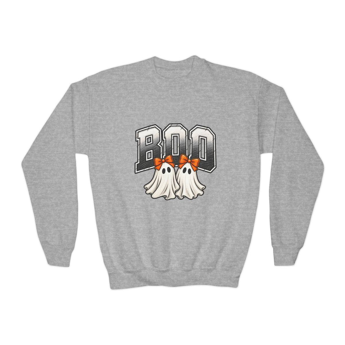 Youth Crewneck Sweatshirt — 'BOO' Ghost Trio Halloween Pullover