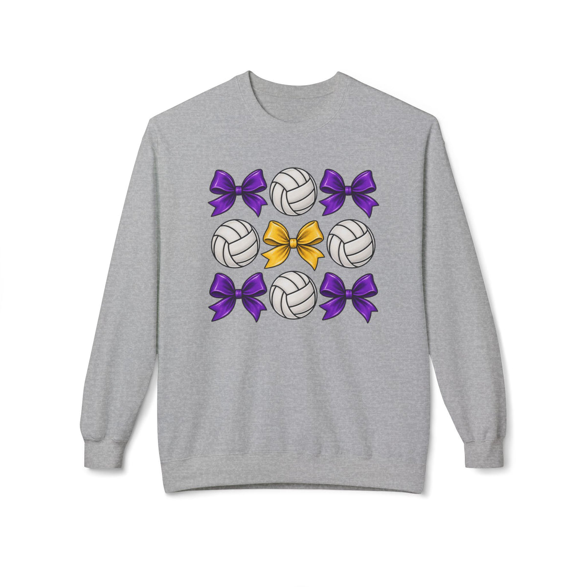 Volleyball & Bows Crewneck Sweatshirt — Purple & Gold Cheer Team Design