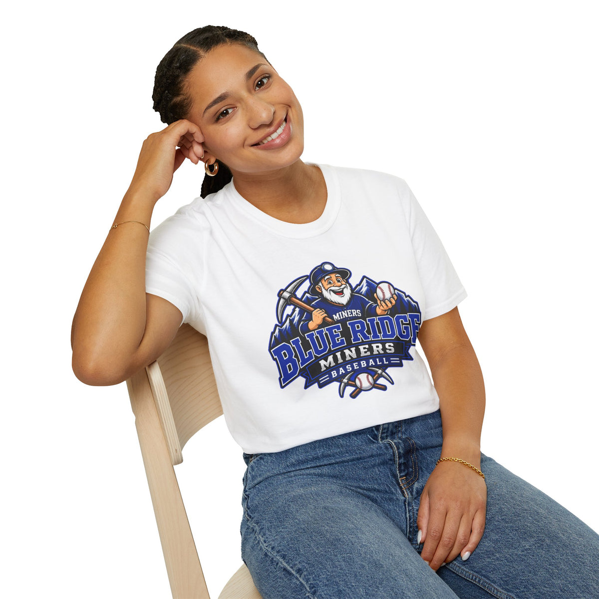 Blue Ridge Miners Mascot and Logo T‑Shirt — Unisex Softstyle Tee