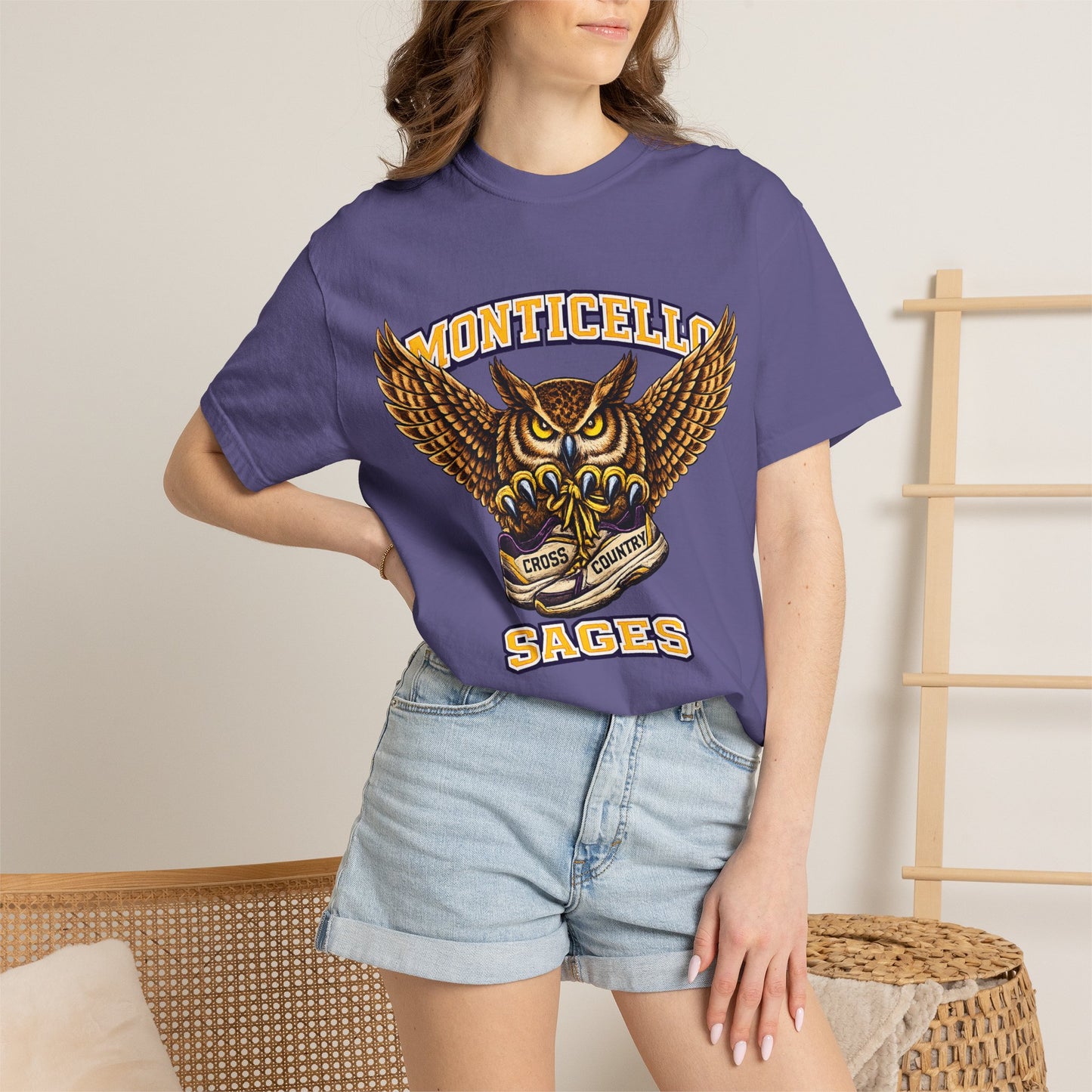 Monticello Sages Cross Country T-Shirt - Vintage Owl & Wings Team Tee