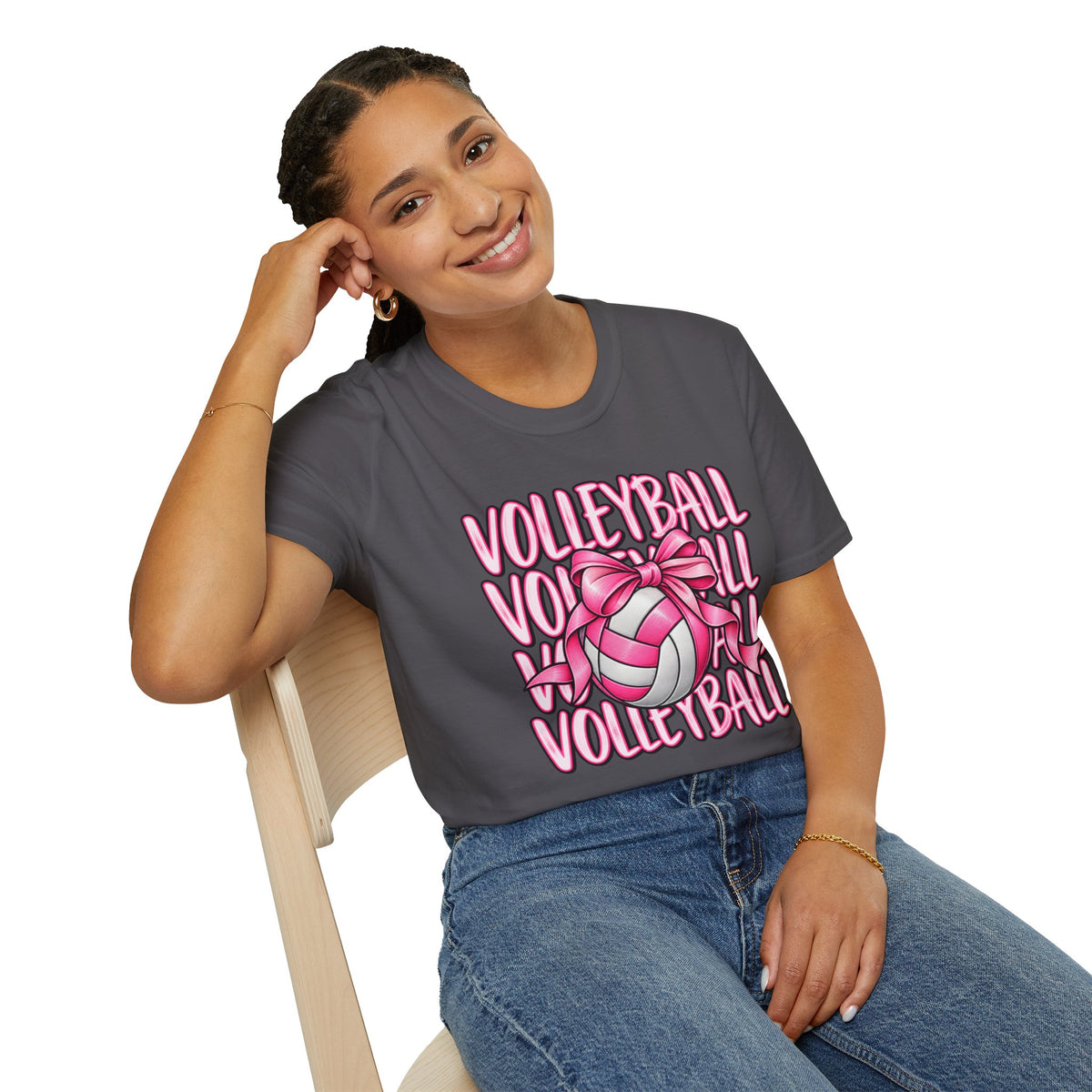 Volleyball Pink Ribbon Tee — Cute Volleyball Graphic Shirt for Players & Fans