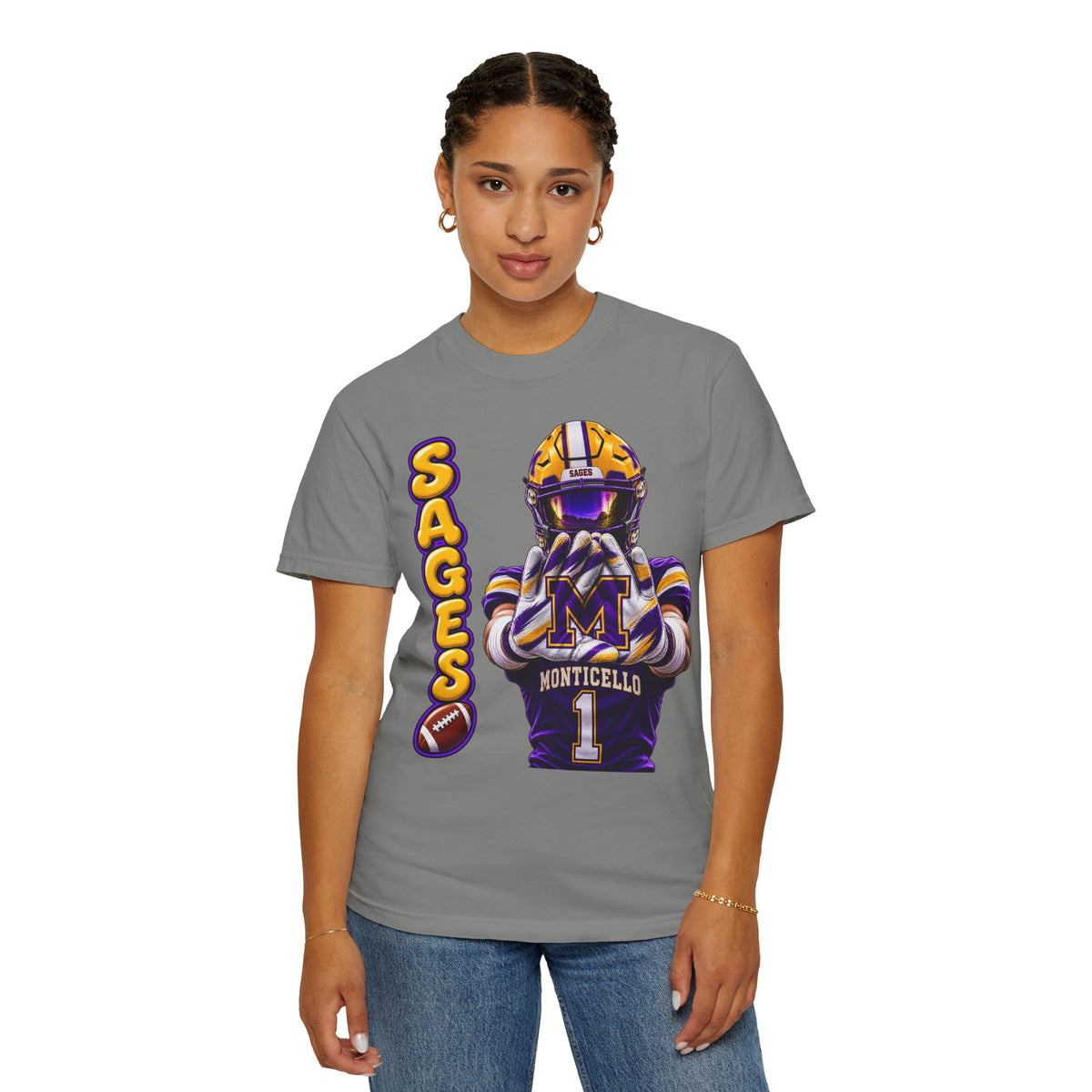 Monticello Sages Football Player Graphic T-Shirt