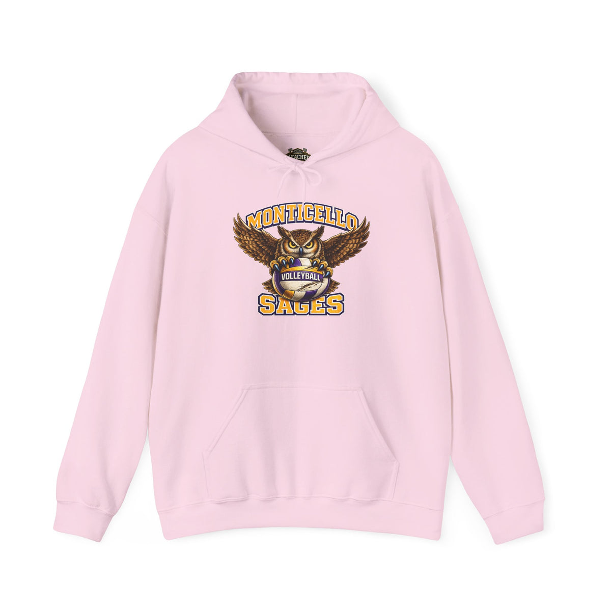Monticello Sages Volleyball Hoodie — Wingspread Owl Mascot School Sweatshirt
