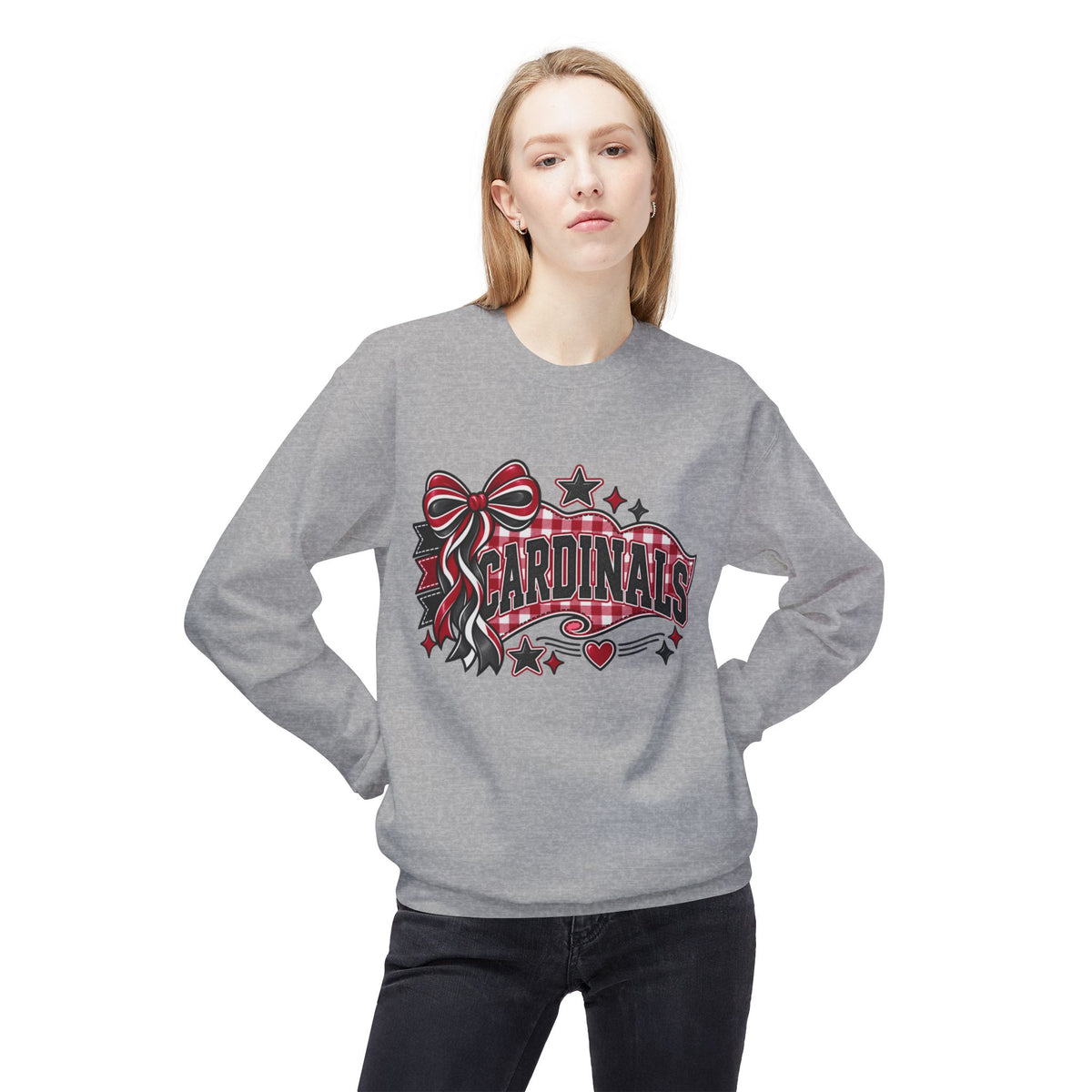 Cardinals Ribbon Crewneck Sweatshirt — Decorative Red & Black Team Graphic