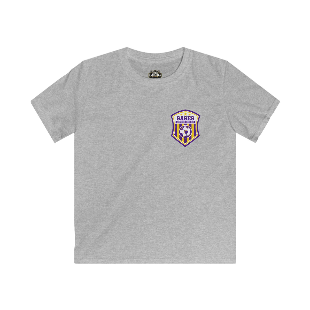 YOUTH Monticello Soccer Club Graphic Goal T Shirt - Crest on Front, Graphic Soccer Goal On Back