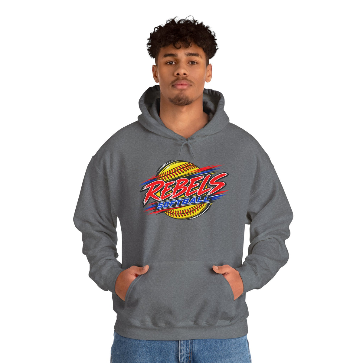 Rebels Softball Hoodie — Retro Yellow Softball Graphic
