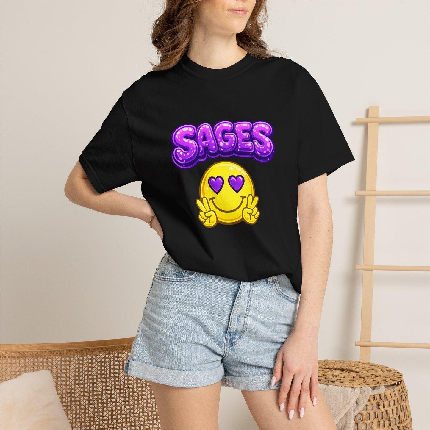 SAGES Smiley Heart-Eyes T-Shirt — Cute Emoji Graphic Tee