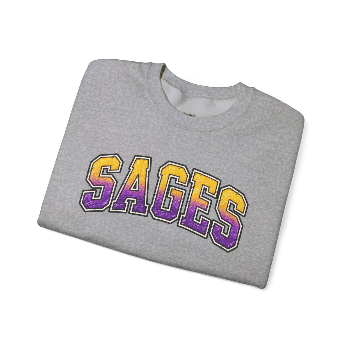 Sages Varsity Crewneck Sweatshirt — Retro Purple & Gold Collegiate Pullover