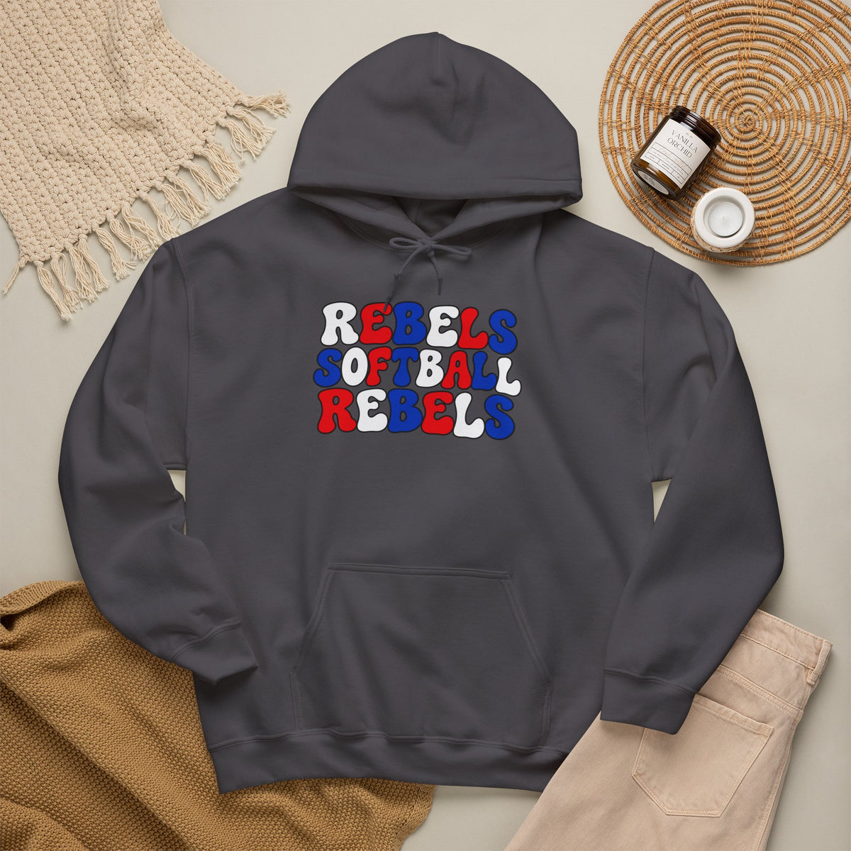 Rebels Softball Hoodie — Retro Red & Blue Team Graphic