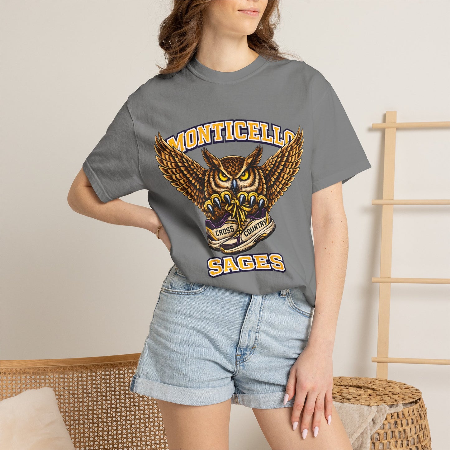 Monticello Sages Cross Country T-Shirt - Vintage Owl & Wings Team Tee