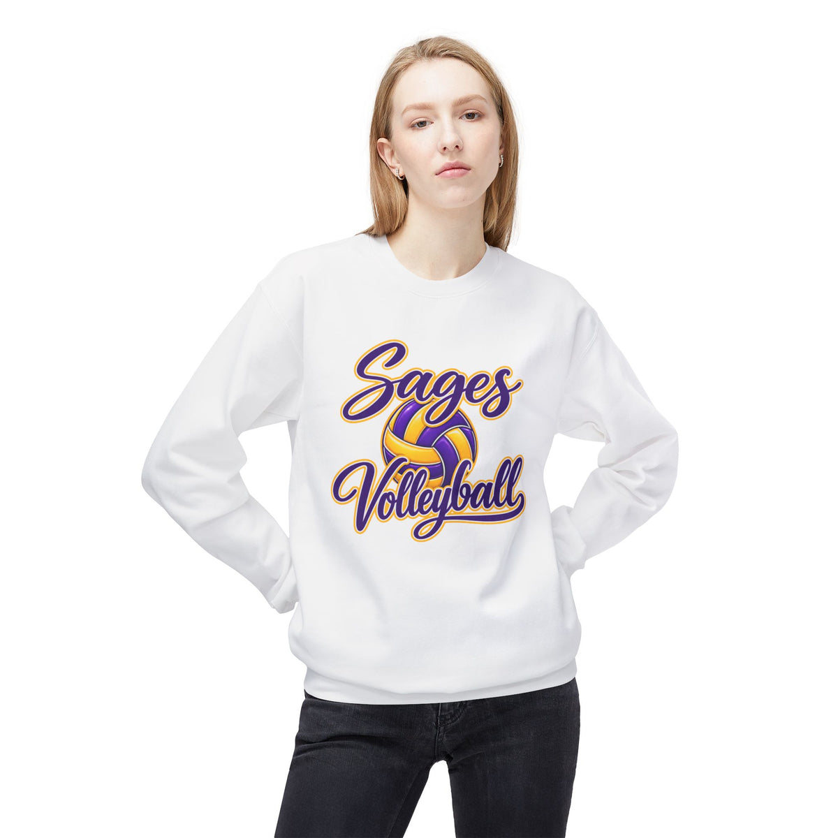 Sages Volleyball Crewneck Sweatshirt — Retro Script Volleyball Team Pullover