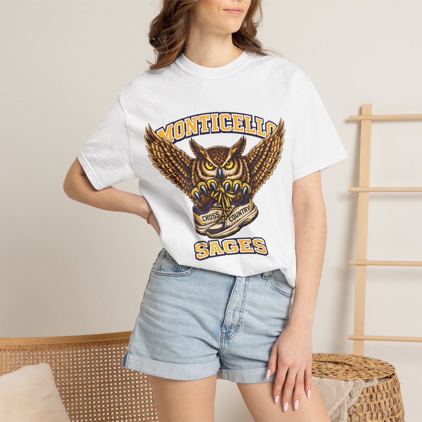 Monticello Sages Cross Country T-Shirt - Vintage Owl & Wings Team Tee