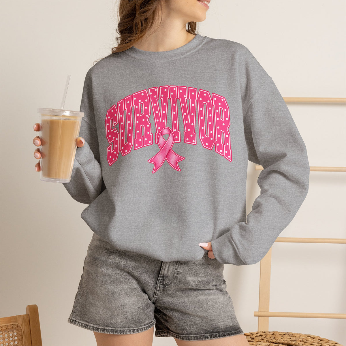 Survivor Pink Ribbon Sweatshirt - Breast Cancer Awareness Crewneck
