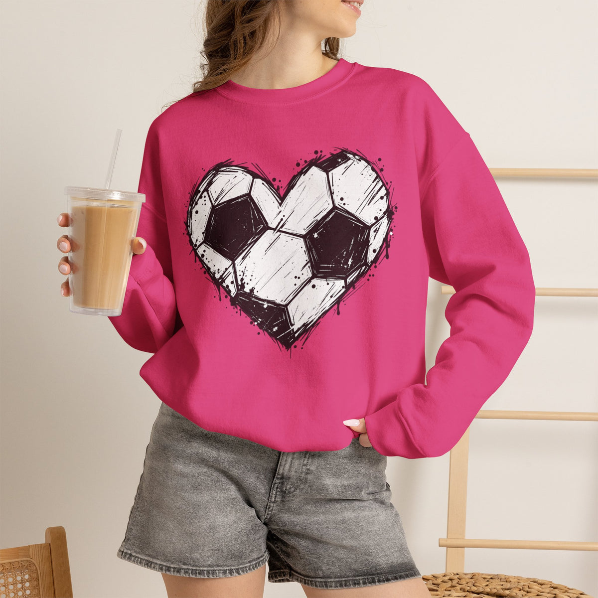 Soccer Heart Crewneck Sweatshirt — Grunge Soccer Ball Graphic