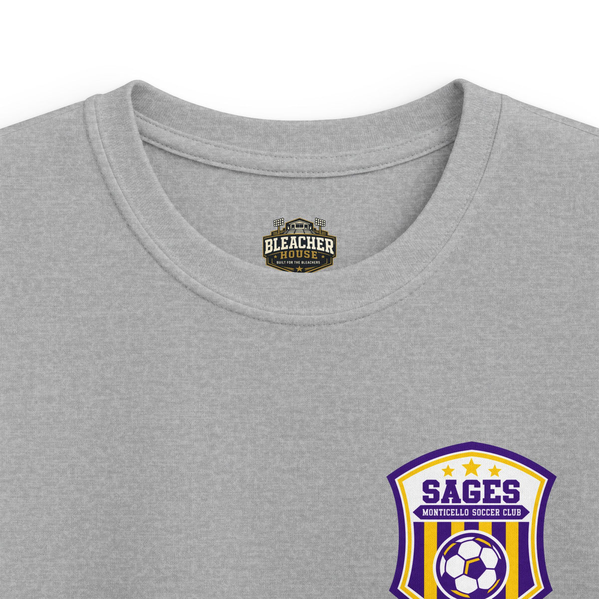 YOUTH Monticello Soccer Club Graphic Goal T Shirt - Crest on Front, Graphic Soccer Goal On Back