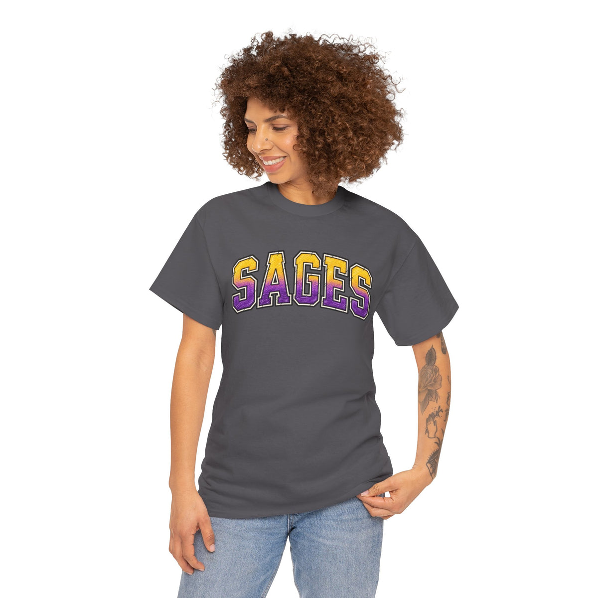 Sages Graphic T-Shirt — Collegiate Purple & Gold Lettering Tee