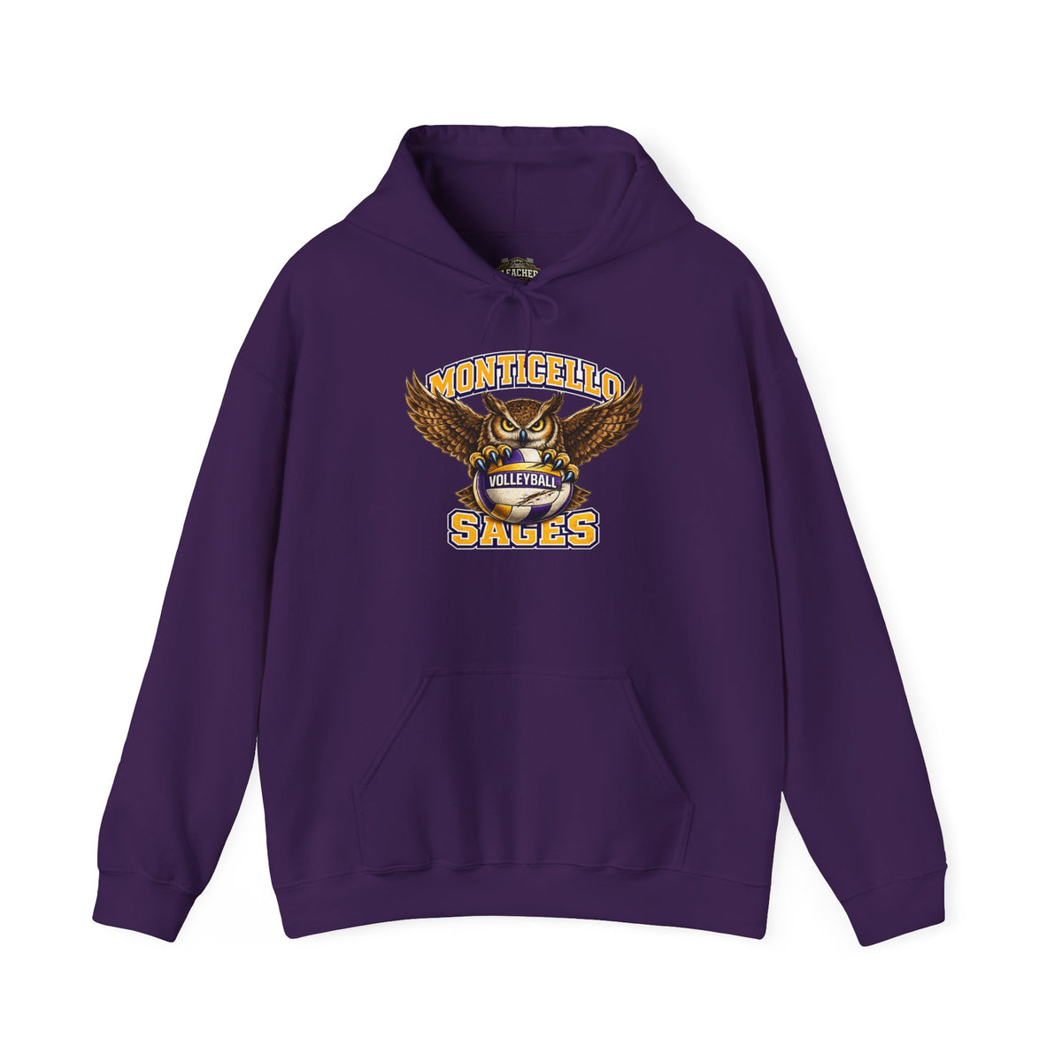 Monticello Sages Volleyball Hoodie — Wingspread Owl Mascot School Sweatshirt