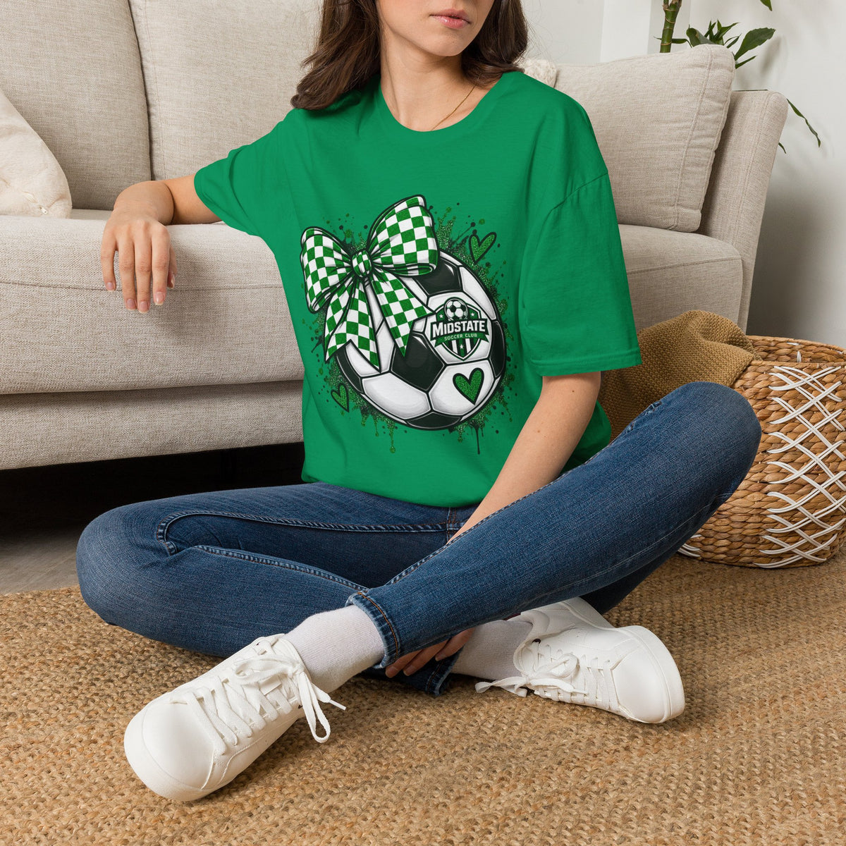 Midstate Soccer Bow T-Shirt — Green Check Midstate Soccer Design