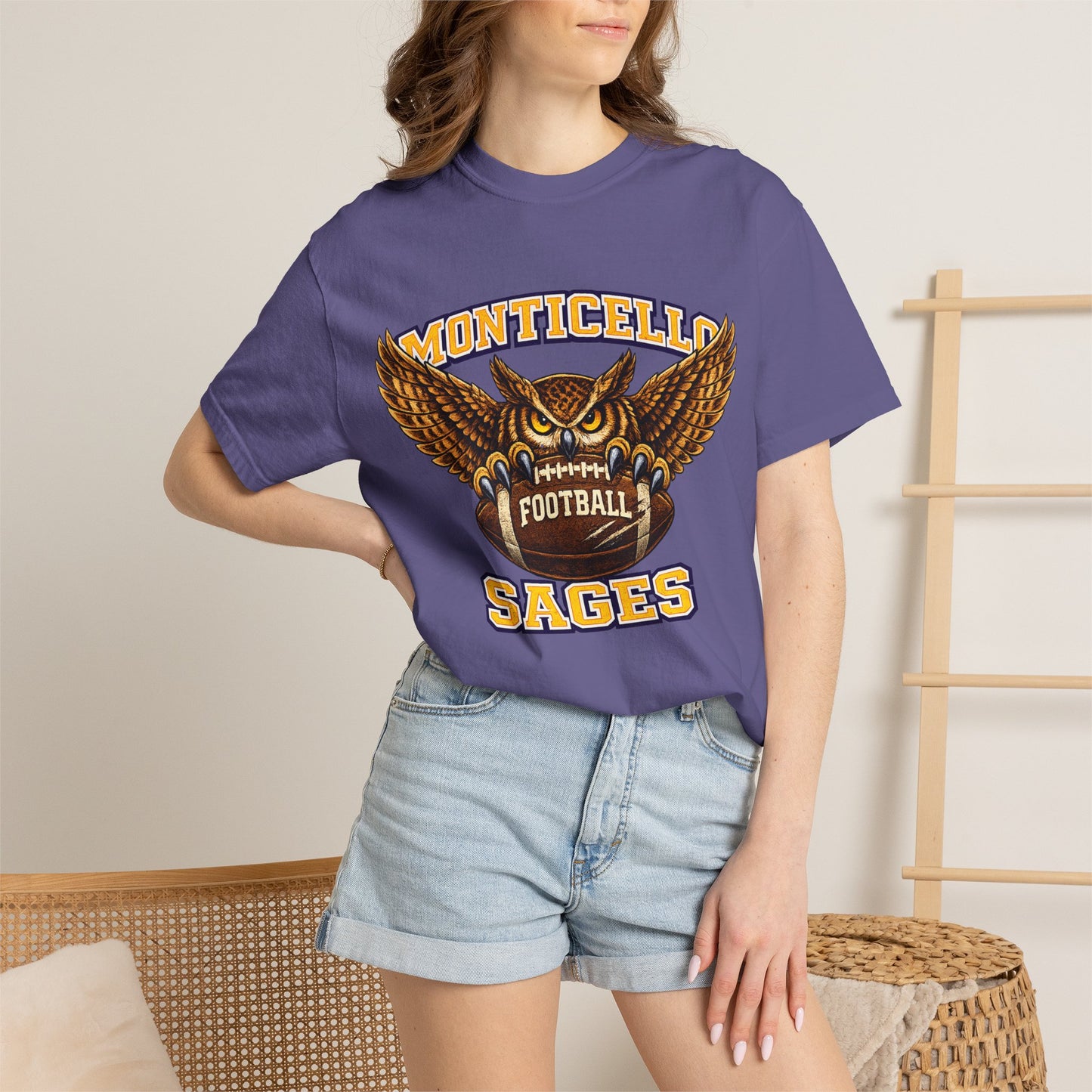 Monticello Sages Football T-Shirt — Vintage Owl & Wings Team Tee