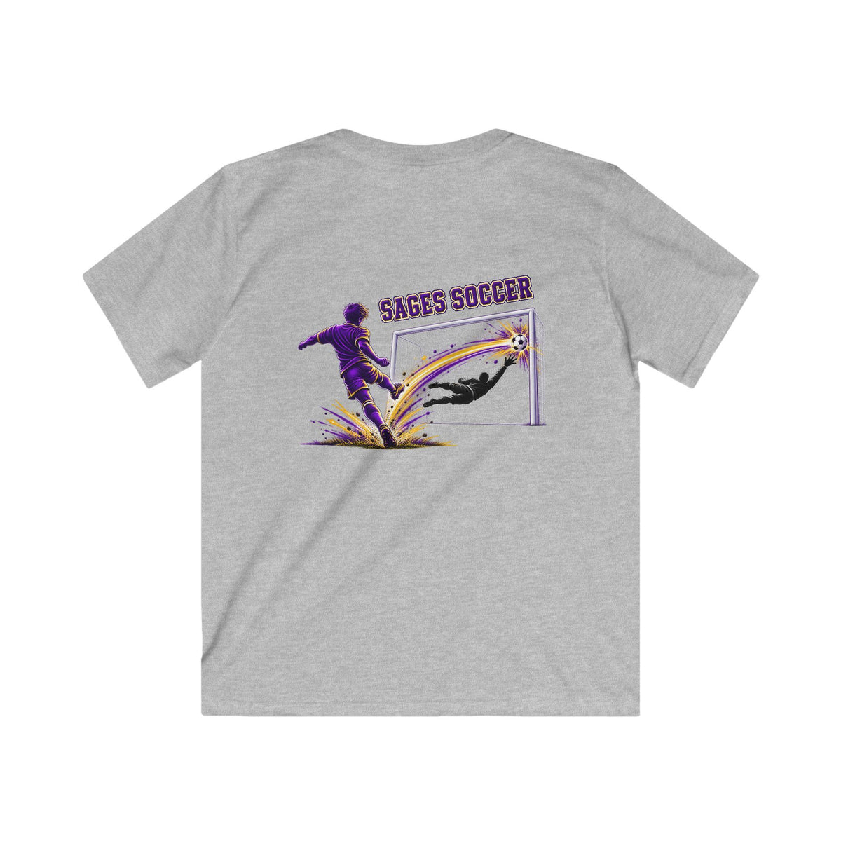 YOUTH Monticello Soccer Club Graphic Goal T Shirt - Crest on Front, Graphic Soccer Goal On Back