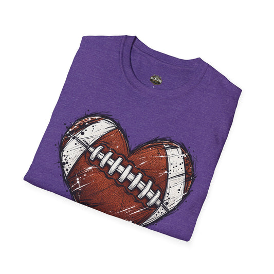 Football Heart Graphic T-Shirt — Vintage Grunge Sports Tee