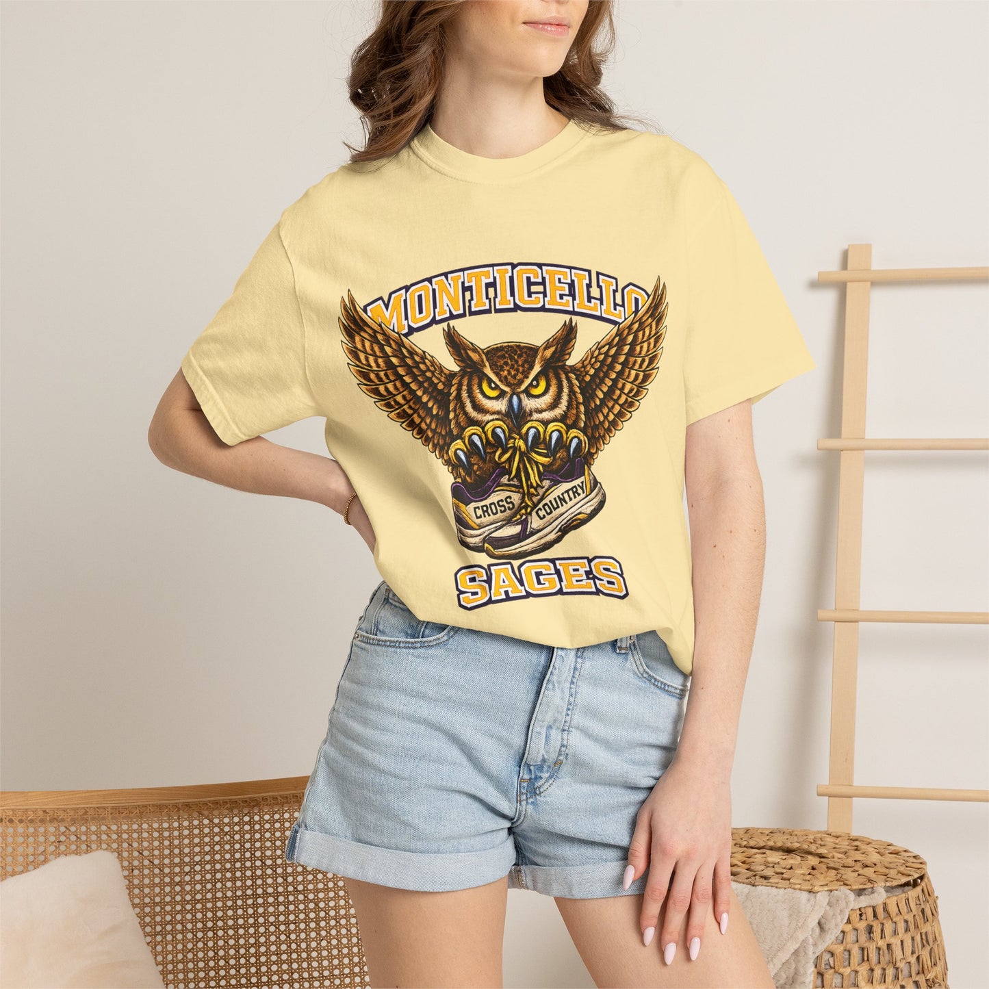Monticello Sages Cross Country T-Shirt - Vintage Owl & Wings Team Tee